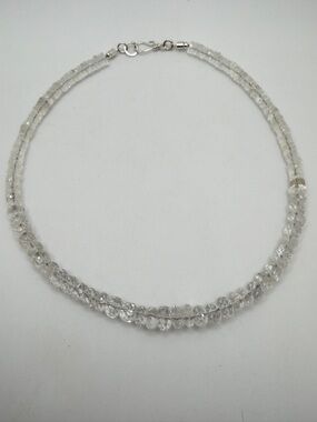 ~17" long slightly graduated, faceted rondelle QUARTZ beaded necklace in 925!